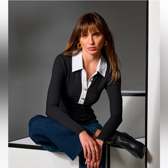 So Essential Collared Color-Block Knit Top - Picture 1 of 2